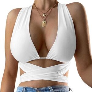 Women's White Halter Wrap Top